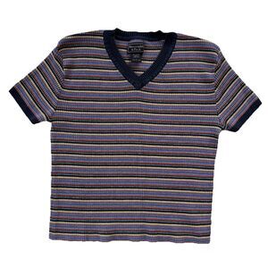 Vintage Abercrombie & Fitch Ribbed V Neck Crop Top Womens Large  100% Cotton